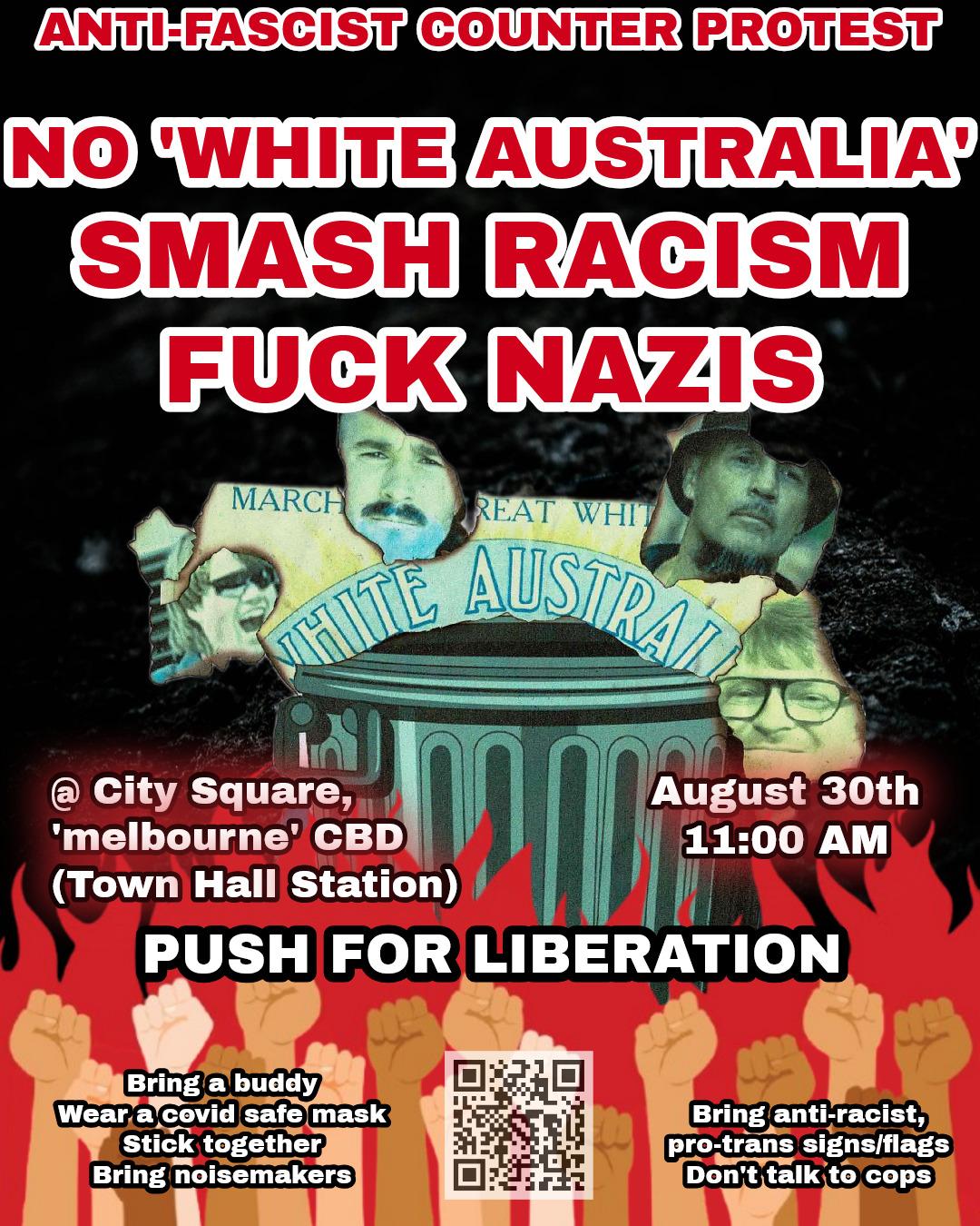 anti-fascist counter protest: no white ‘australia’, August 30th, 11am, city square